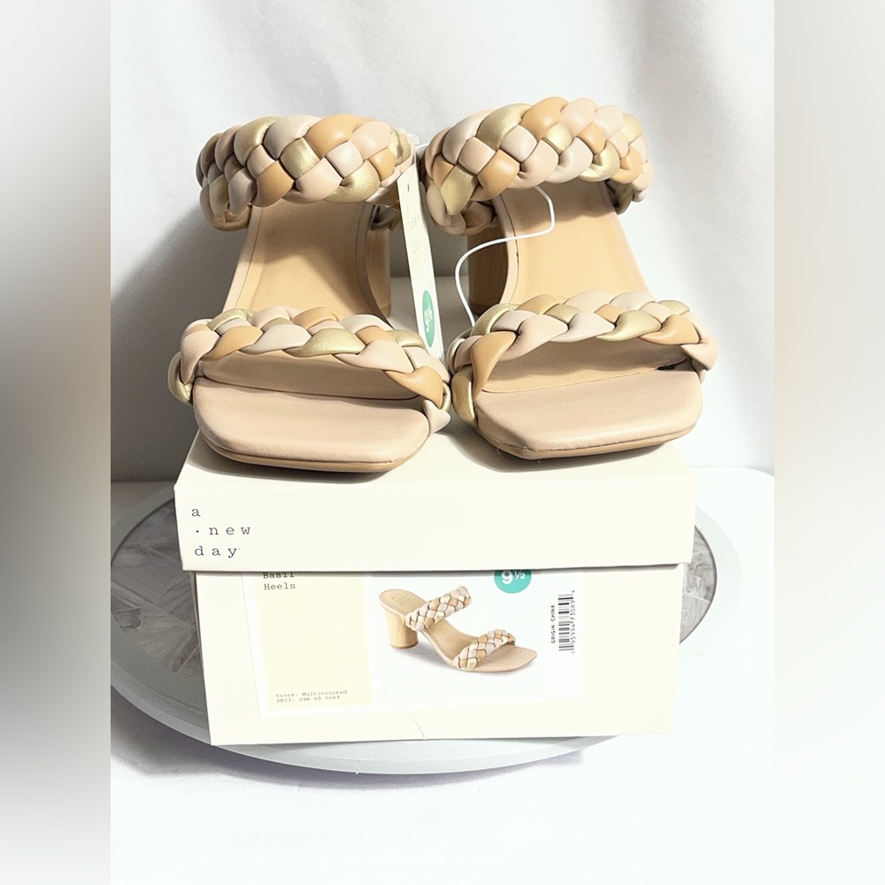 A New Day Basil Braided Block Heel Sandals Multicolor Neutral Womens 9.5